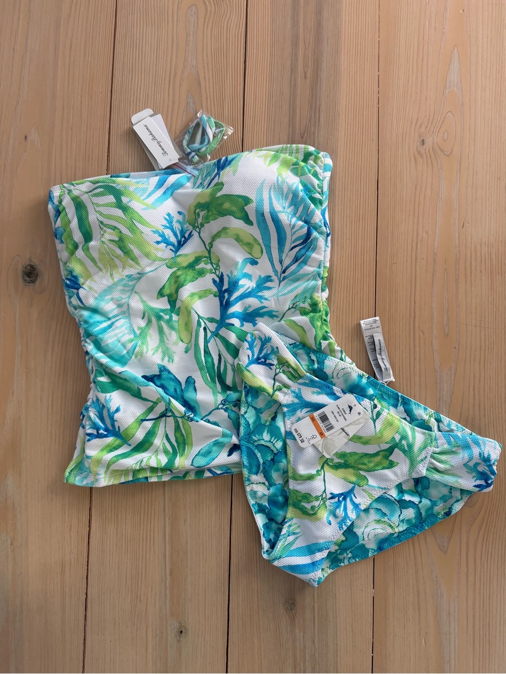 Tommy Bahama Green & Blue Tropical Bandeau Tankini